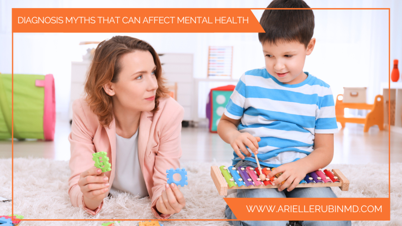 Autistic child with diagnostician playing with colorful sensory toys