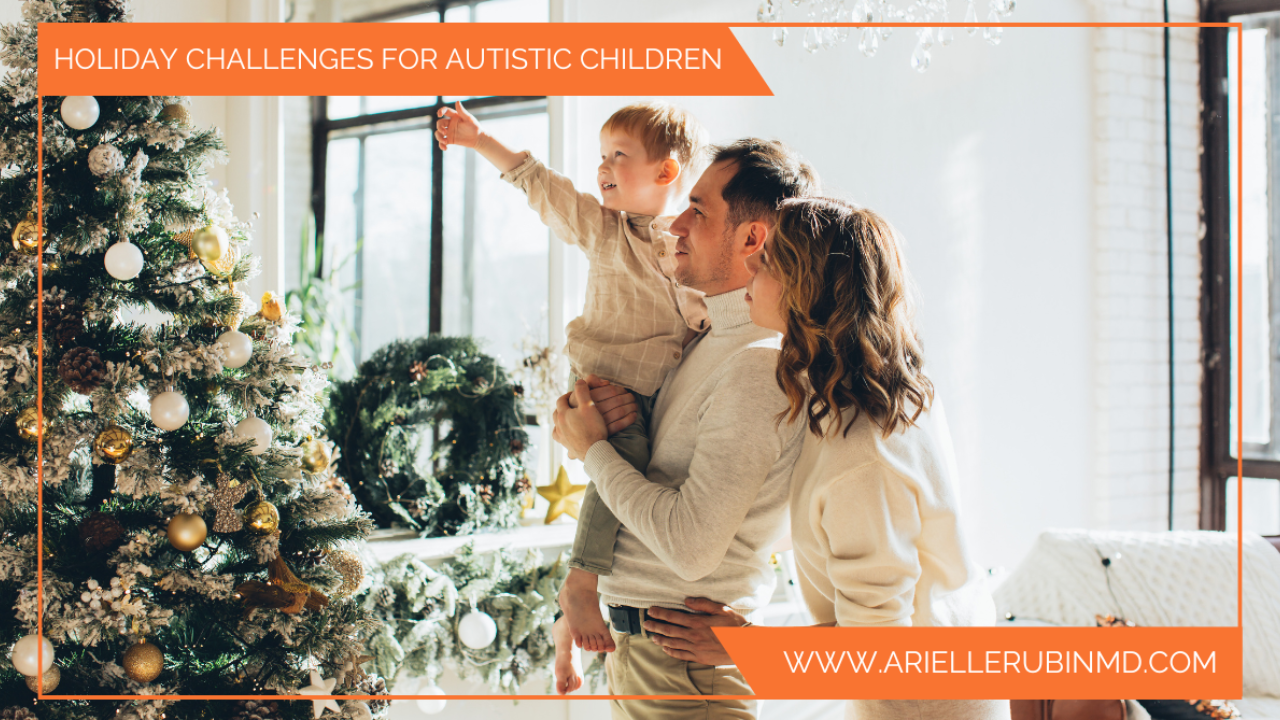 parents of autistic child decorate Christmas tree